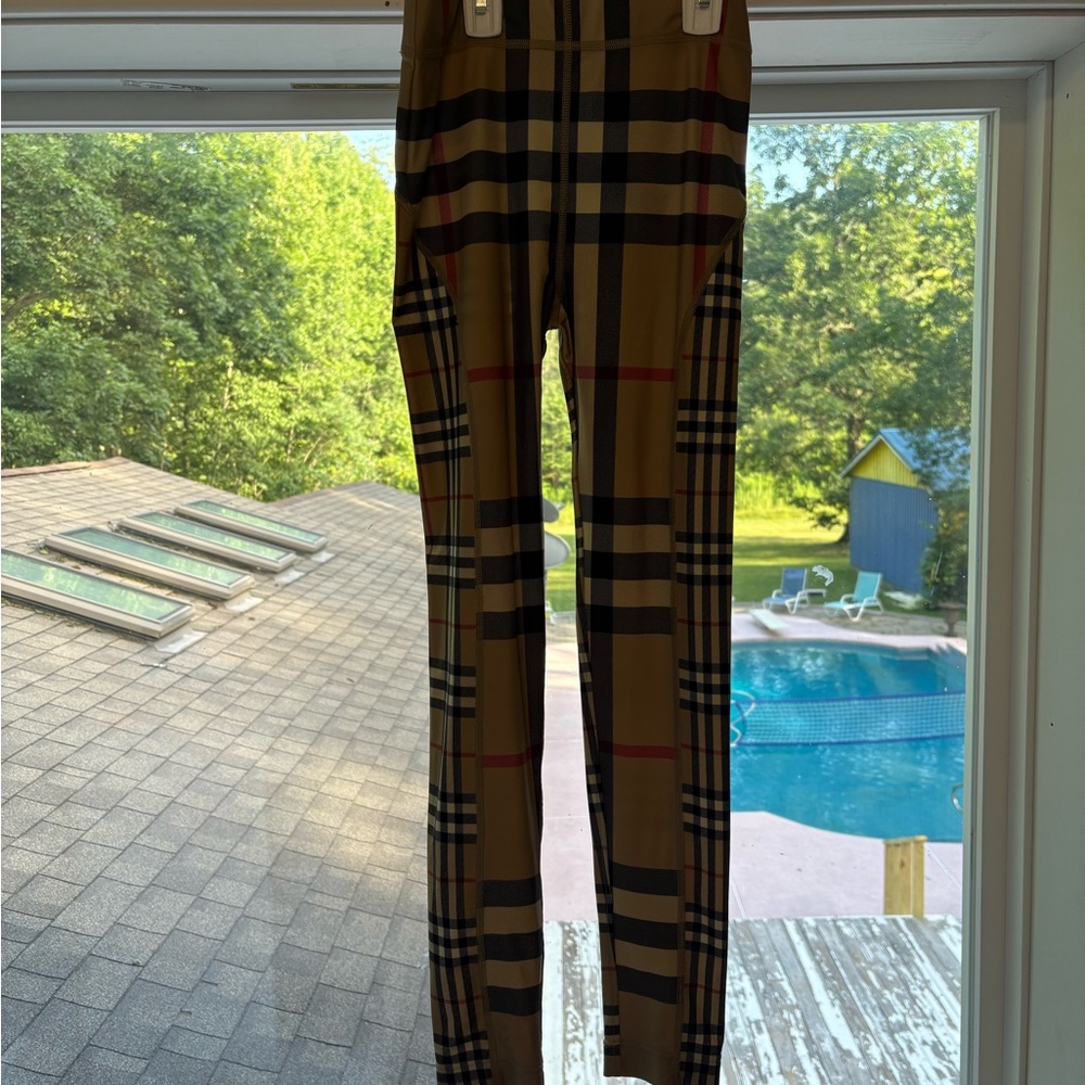 Burberry Checkered Leggings in Tan, Black, and Red